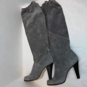 Michael Kors Gray Suede Slouchy Knee High Heeled Elastic Top Boots